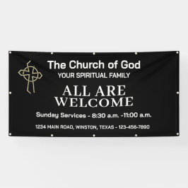 Zwart-wit kerkelijke welkomstbanner met logo spandoek