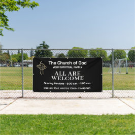 Zwart-wit kerkelijke welkomstbanner met logo spandoek