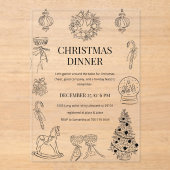 Zwart & Wit Kerst Dinner Acryl Uitnodigingen (Voorkant)
