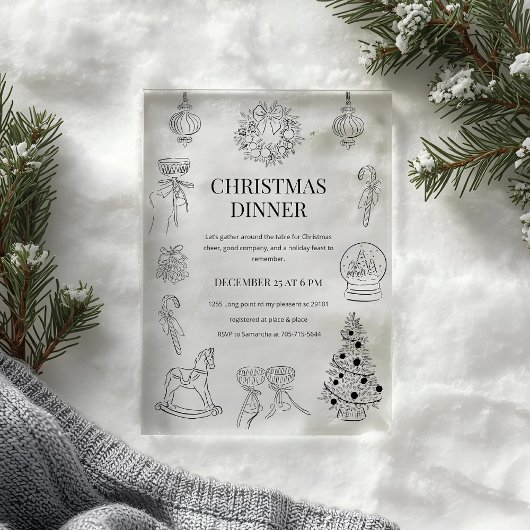 Zwart & Wit Kerst Dinner Acryl Uitnodigingen