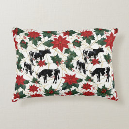 Zwart & Wit Kerst Holstein Dairy Koeien Bloemen Accent Kussen