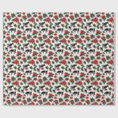 Zwart & Wit Kerst Holstein Dairy Koeien Bloemen Cadeaupapier (Vlak)