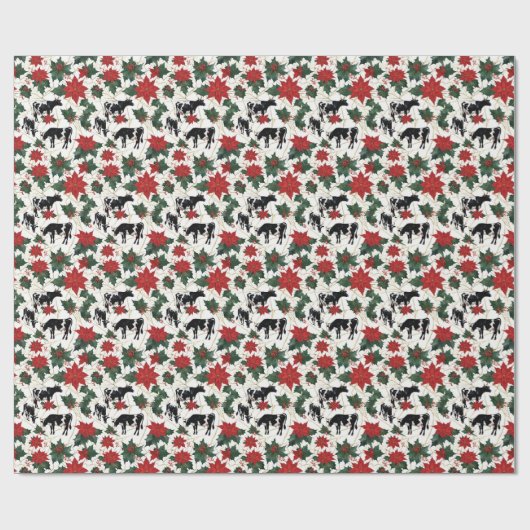 Zwart & Wit Kerst Holstein Dairy Koeien Bloemen Cadeaupapier (Vlak)
