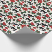 Zwart & Wit Kerst Holstein Dairy Koeien Bloemen Cadeaupapier (Hoek)