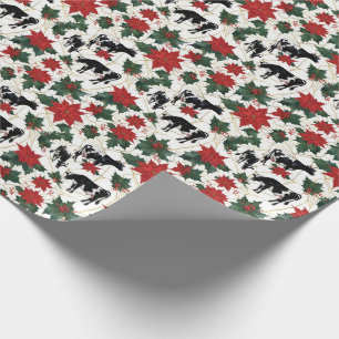 Zwart & Wit Kerst Holstein Dairy Koeien Bloemen Cadeaupapier