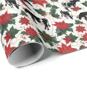 Zwart & Wit Kerst Holstein Dairy Koeien Bloemen Cadeaupapier (Rol Hoek)