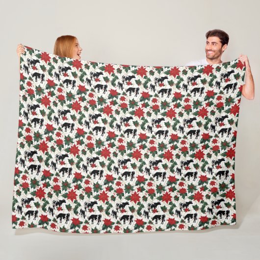 Zwart & Wit Kerst Holstein Dairy Koeien Bloemen Fleece Deken (In situ)