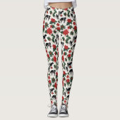 Zwart & Wit Kerst Holstein Dairy Koeien Bloemen Leggings (Voorkant)