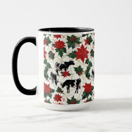 Zwart & Wit Kerst Holstein Dairy Koeien Bloemen Mok