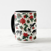 Zwart & Wit Kerst Holstein Dairy Koeien Bloemen Mok (Voorkant links)