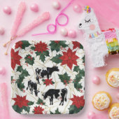 Zwart & Wit Kerst Holstein Dairy Koeien Bloemen Papieren Bordje (Feest)