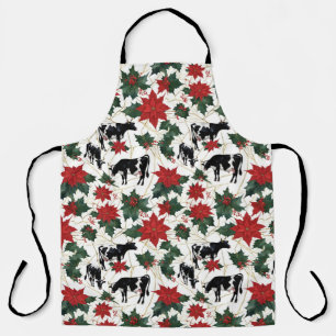 Zwart & Wit Kerst Holstein Dairy Koeien Bloemen Schort