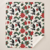 Zwart & Wit Kerst Holstein Dairy Koeien Bloemen Sherpa Deken (Voorkant)