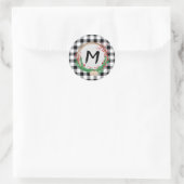 Zwart Wit Kerst Monogram Envelop Afdichtingen Ronde Sticker (Tas)