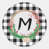 Zwart Wit Kerst Monogram Envelop Afdichtingen Ronde Sticker (Voorkant)