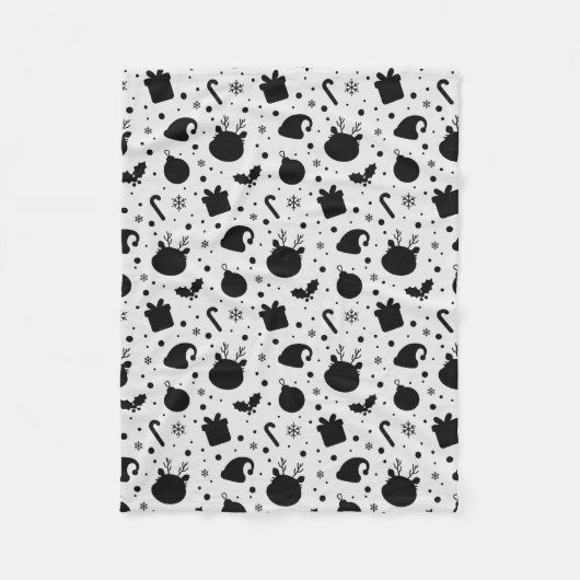 Zwart-Wit Kerst Naadloos Patroon Fleece Deken (Voorkant)