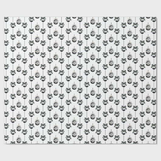 Zwart Wit Kerst Ornament Cadeaupapier (Vlak)
