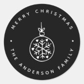 Zwart-wit Kerst Ornament Harten Ronde Sticker (Voorkant)