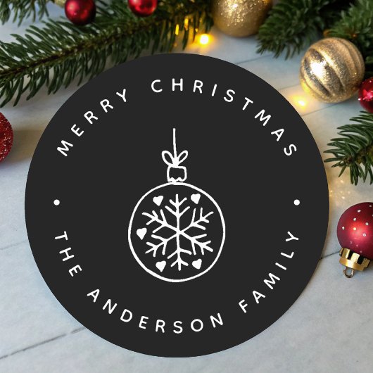 Zwart-wit Kerst Ornament Harten Ronde Sticker