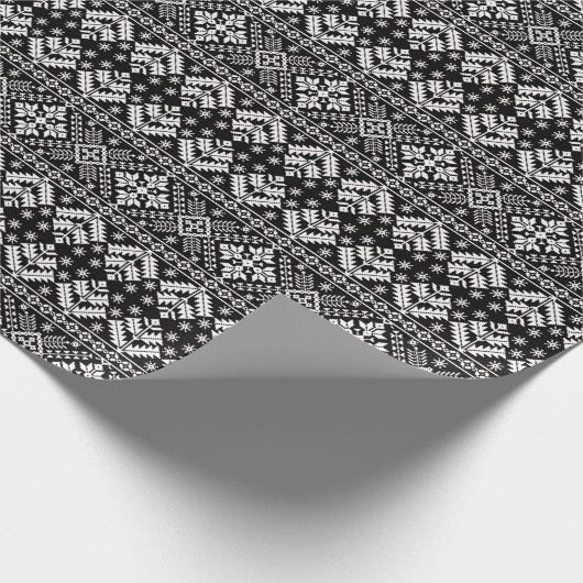 Zwart-wit Kerstbeurs Isle Patroon Cadeaupapier (Hoek)