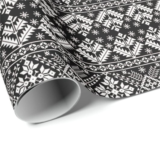 Zwart-wit Kerstbeurs Isle Patroon Cadeaupapier (Rol Hoek)