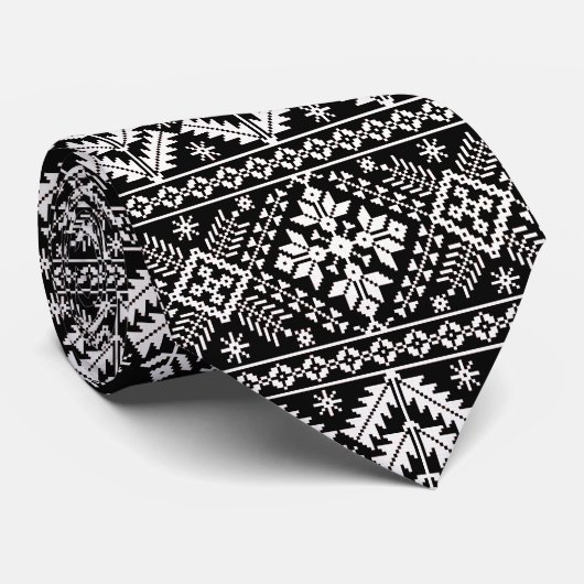 Zwart-wit Kerstbeurs Isle Patroon Stropdas (Opgerold)