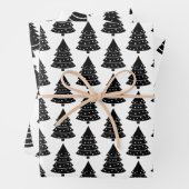 Zwart-wit kerstbomen patroon inpakpapier vel (In situ)