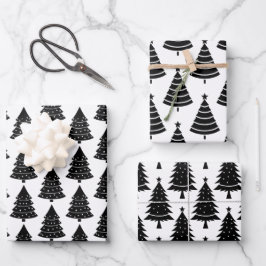 Zwart-wit kerstbomen patroon inpakpapier vel