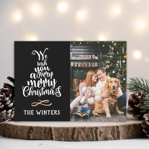 Zwart & Wit Kerstboom belettering foto Feestdagenkaart