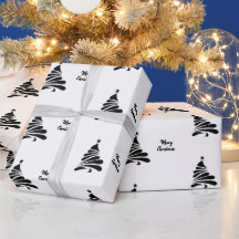 Zwart Wit Kerstboom Cadeaupapier