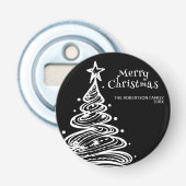 Zwart-wit kerstboom feest button flesopener (Voorkant)