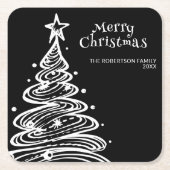 Zwart-wit kerstboom feest kartonnen onderzetters (Voorkant)