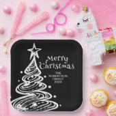 Zwart-wit kerstboom feest papieren bordje (Feest)