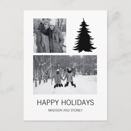 Zwart-wit kerstboom foto feestdagenkaart (Voorkant)