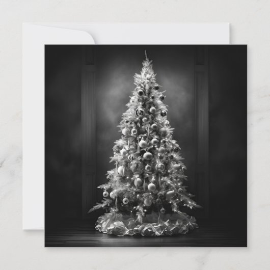 Zwart-wit kerstboom kerstkaart (Voorkant)