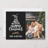 Zwart & Wit Kerstboom Lettering Foto Feestdagenkaart (Voorkant)