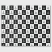 Zwart Wit Kerstboom Patroon Cadeaupapier (Vlak)