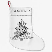 Zwart-wit Kerstboom Patroon Tekening Kleine Kerstsok (Voorkant)