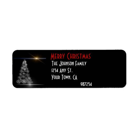 Zwart-wit kerstboom retouradres etiket (Voorkant)