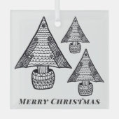 Zwart-wit kerstboom tekening glas ornament (Voorkant)