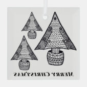 Zwart-wit kerstboom tekening glas ornament (Achterkant)