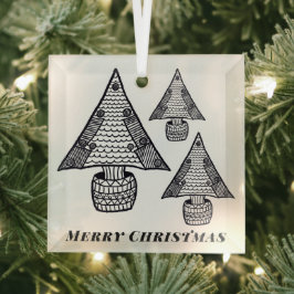 Zwart-wit kerstboom tekening  glas ornament