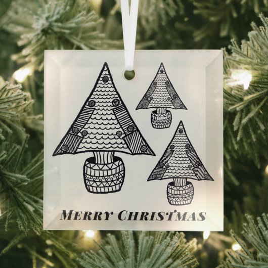 Zwart-wit kerstboom tekening glas ornament (Insitu)