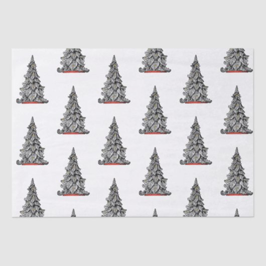 Zwart-wit KERSTBOOM Tissue Paper Tissuepapier (Voorkant)
