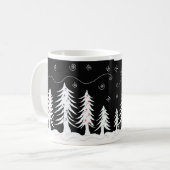 Zwart-wit kerstboomontwerp koffiemok (Voorkant links)