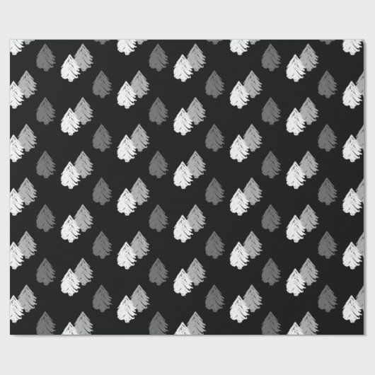 Zwart wit kerstboompatroon cadeaupapier (Vlak)