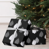 Zwart wit kerstboompatroon cadeaupapier
