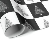 Zwart wit kerstboompatroon cadeaupapier (Rol Hoek)