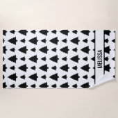 Zwart-wit kerstboompatroon en naam strandlaken (Voorkant)