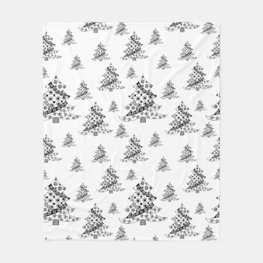 Zwart-wit kerstboompatroon fleece deken (Voorkant)